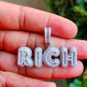 Sterling Silver 925 Rhodium finish CZ RICH Hip Hop